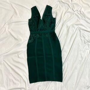 Chic Emerald Lace Detailed Bandage Dress